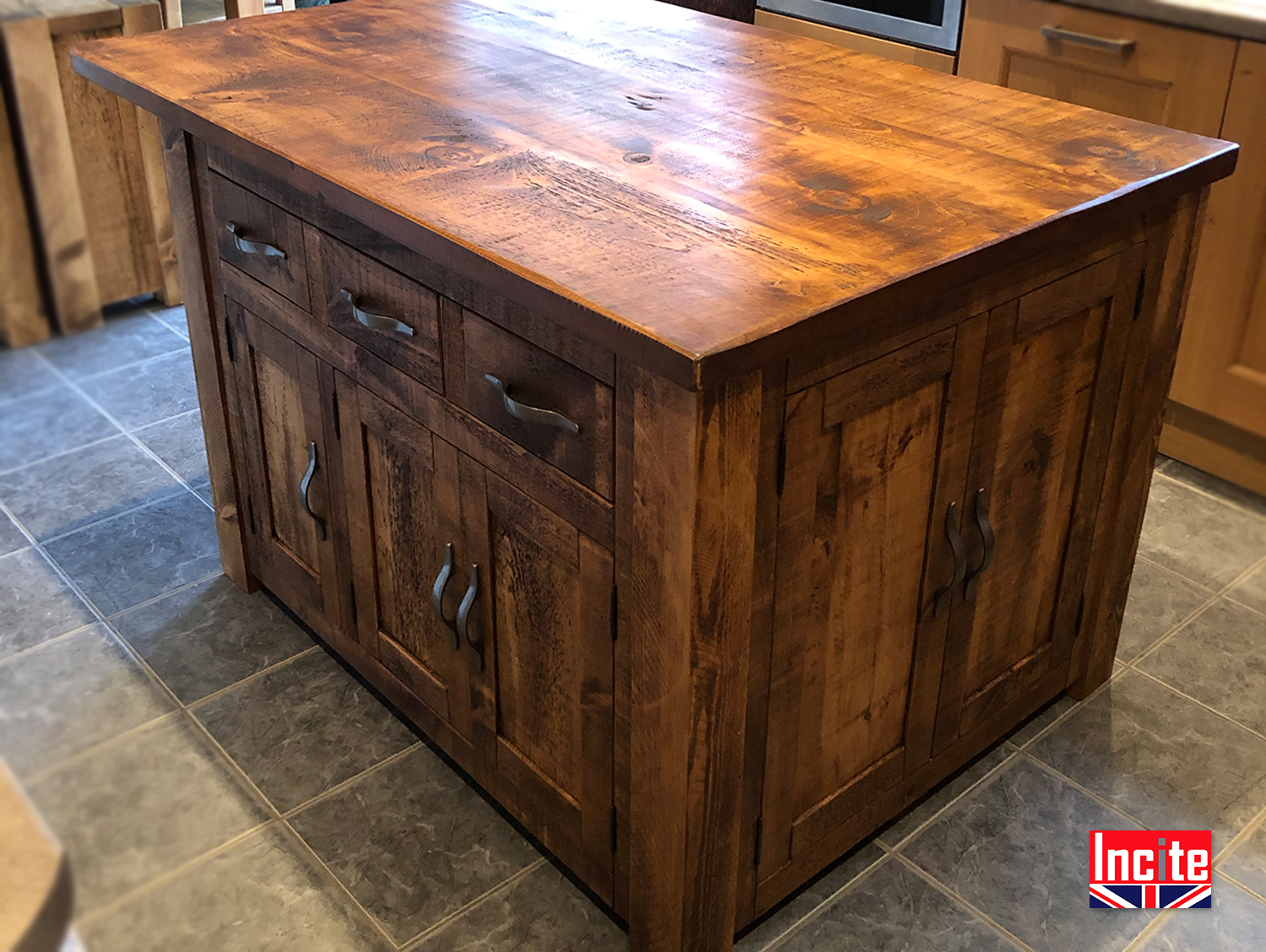 Rustic Plank Kitchen Island Cupboard Incite Interiors